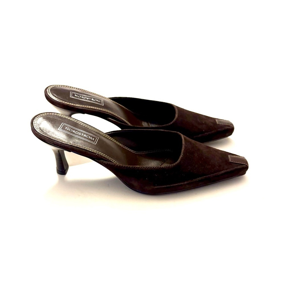 NORDSTROM Brown Suede Kitten Heels Mules - Picture 3 of 6